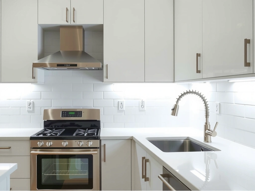 Sparkling clean kitchen counter and sink after residential cleaning