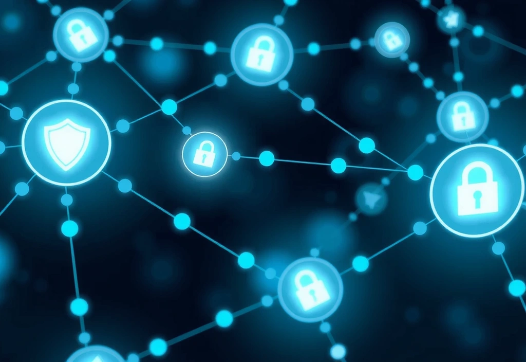 Abstract data flow visualization with connected nodes and lines