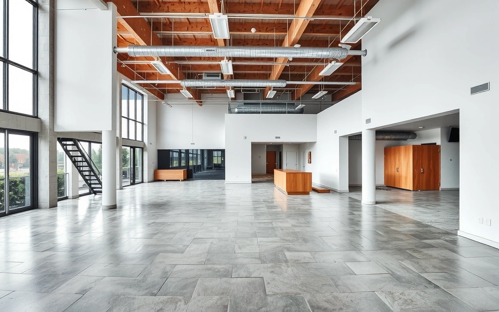 Construction site after cleaning, with clean floors and no debris